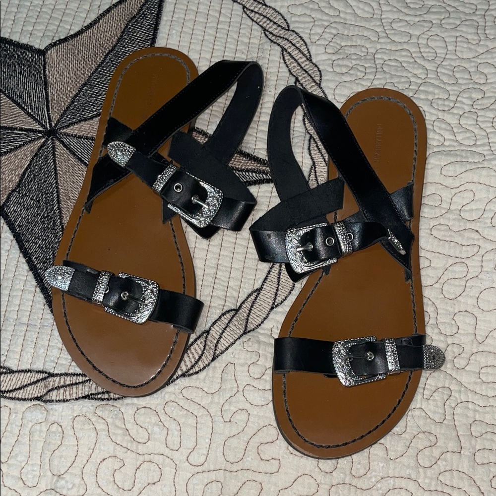 Pull&Bear Black Sandals with Silver Buckles